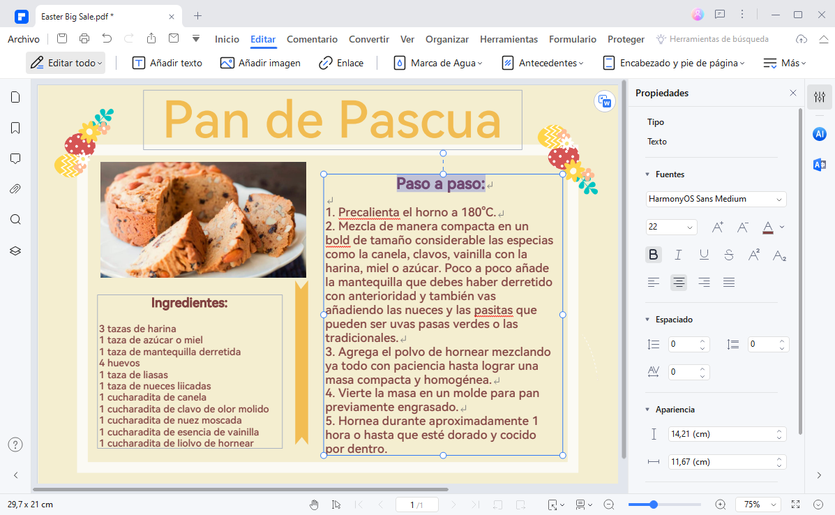 elaborar tarjeta y receta en pdf para Pascua
